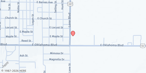 Map showing Alva Wesleyan Church at 818 Lane St, Alva, OK