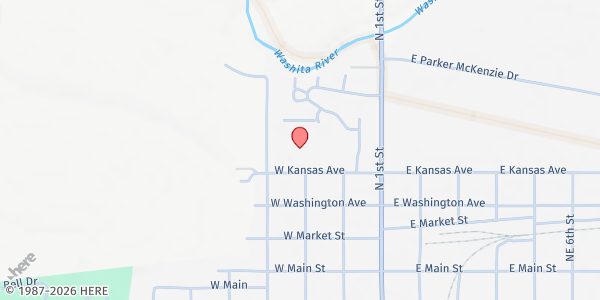 Map showing Grace Christian Fellowship at 301 W. Kansas Ave., Anadarko, OK