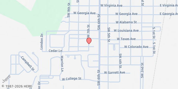 Map showing Oakridge Ministries at 702 SW 7th, Anadarko, OK