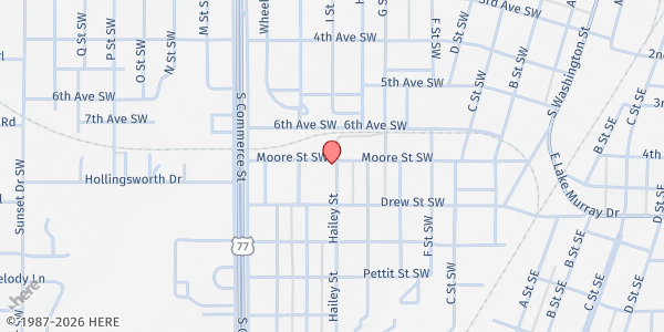 Map showing Food and Resource Center of South Central Oklahoma at 801 Hailey St, Ardmore, OK