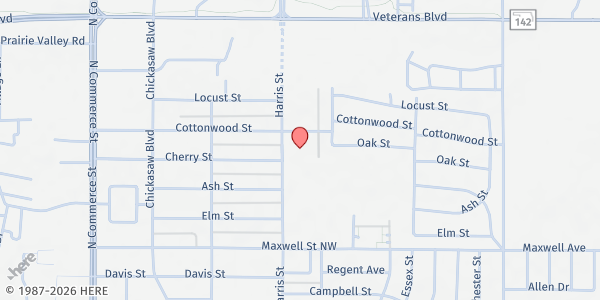 Map showing House of Prayer at 2116 Harris St. NW, Ardmore, OK