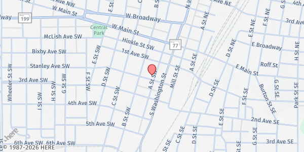 Map showing Salvation Army of Ardmore at 123 A St SW, Ardmore, OK