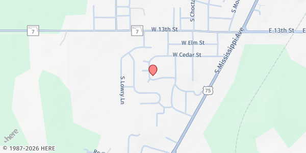 Map showing Southern Oklahoma Nutrition Program of Atoka at 80 W Cedar Cir, Atoka, OK