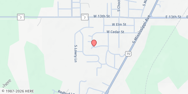 Map showing Southern Oklahoma Nutrition Program of Carter County - Atoka at 180 W. Cedar Cir., Atoka, OK