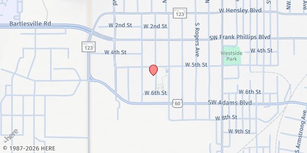 Map showing Agape Mission at 555 SW Cass Ave., Bartlesville, OK