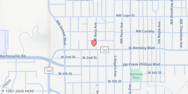 Map showing Salvation Army/Bartlesville at 101 N Bucy Ave, Bartlesville, OK