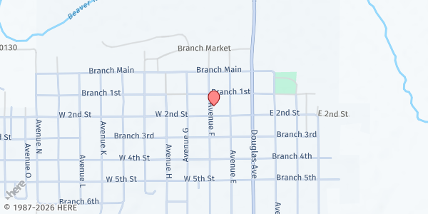 Map showing Beaver Families Helping Families at 122 W 2nd St., Beaver, OK