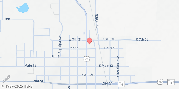 Map showing Beggs United Methodist Church at 506 N Broadway, Beggs, OK