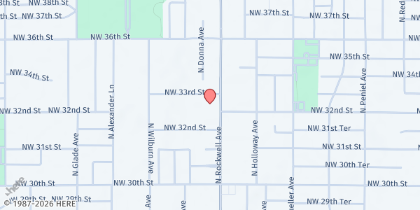 Map showing Bethany Church of Christ at 3301 N. Rockwell Ave., Bethany, OK