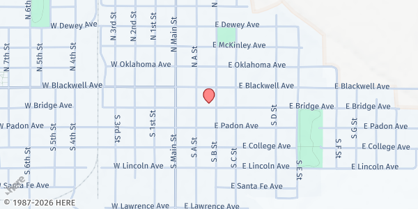 Map showing Associated Charities at 212 E Bridge Ave, Blackwell, OK