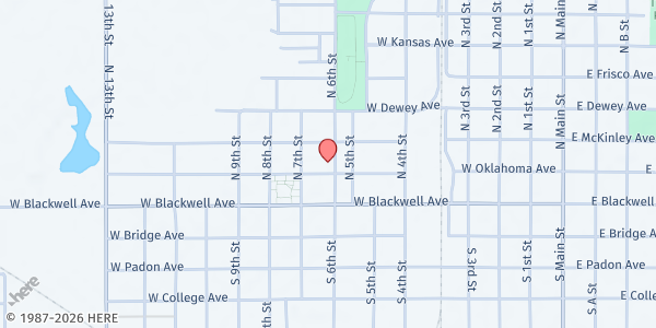 Map showing Free Will Baptist Church at 209 N 6th St, Blackwell, OK