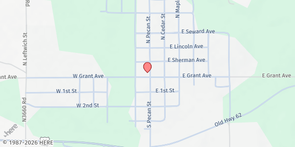 Map showing Pleasant Hill Baptist Church at 13 N Pecan St, Boley, OK