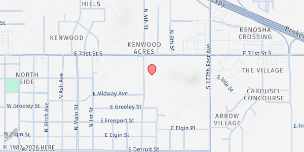 Map showing Broken Arrow Church of Christ Food Pantry at 505 E. Kenosha St., Broken Arrow, OK