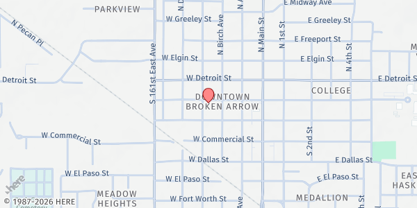 Map showing Broken Arrow Neighbors - Main Distribution Center at 315 W College St, Broken Arrow, OK
