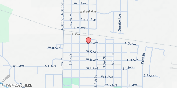 Map showing New Life Assembly of God at 501 W. B Ave., Cache, OK