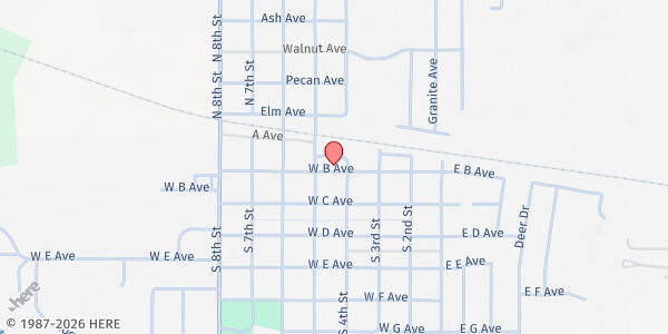 Map showing New Life Assembly of God Food Pantry & Medical Outreach at 411 B Ave., Cache, OK