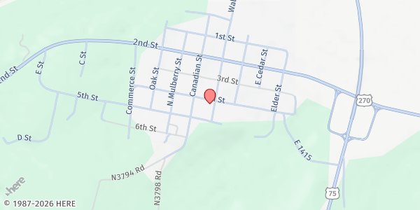 Map showing Loaves & Fishes - Food Distribution Center at 507 4th St, Calvin, OK