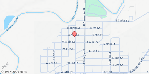 Map showing Carnegie Food Pantry at 20 S. Broadway Ave., Carnegie, OK