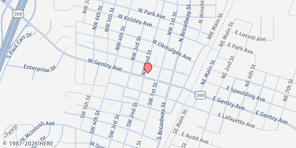 Map showing Checotah Methodist Mission at 419 W Gentry, Checotah, OK