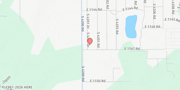 Map showing Sycamores Community Church at 420103 E. 1147 Rd., Checotah, OK