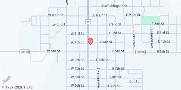 Map showing Cherokee Food Pantry at 206 S Grand, Cherokee, OK