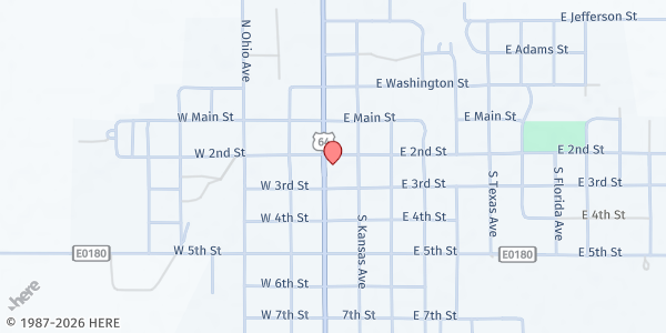Map showing Cherokee Food Pantry at 206 S. Grand Ave., Cherokee, OK