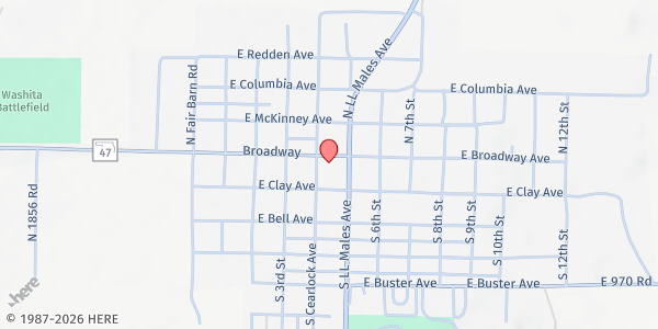 Map showing Roger Mills Circle of Care at 406 Broadway, Cheyenne, OK
