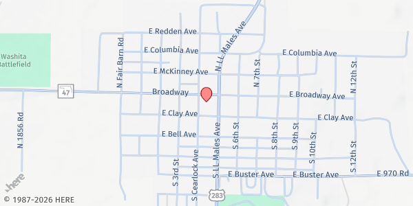 Map showing Roger Mills Circle of Care at 406 E Broadway, Cheyenne, OK