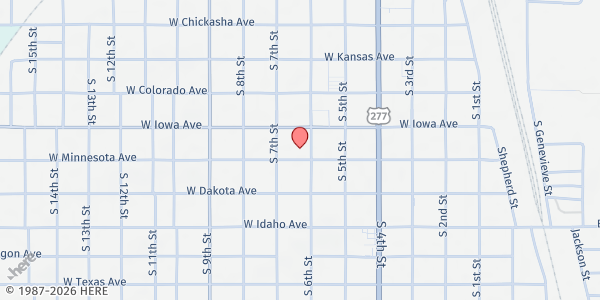 Map showing Chickasha Emergency Food Pantry at 428 S 6th St, Chickasha, OK