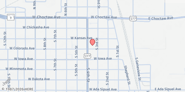 Map showing First Baptist Church of Chickasha at 324 W Colorado Ave, Chickasha, OK