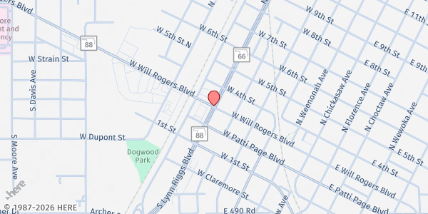 Map showing Claremore First Methodist Church at 1615 N HWY 88, Claremore, OK