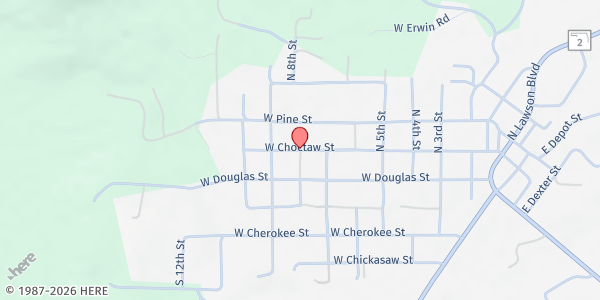 Map showing Living Waters Food Pantry at 8th & Choctaw, Clayton, OK