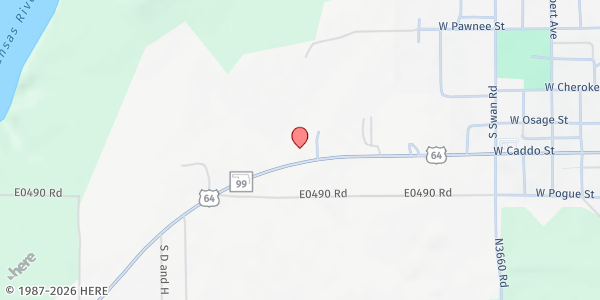 Map showing Cleveland Area Community Food Pantry at 365525 US-64, Cleveland, OK