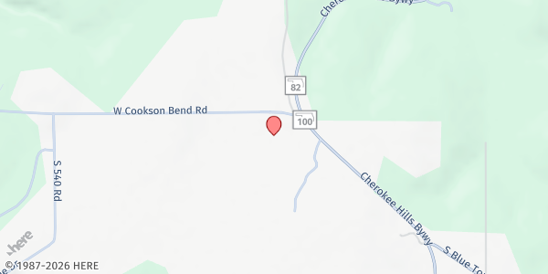 Map showing Cookson Hills Center UM Mission at 32087 State Hwy. 82, Cookson, OK