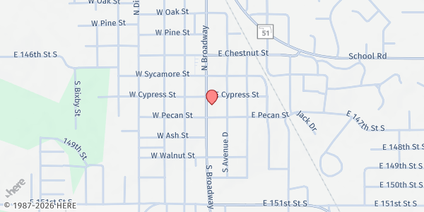 Map showing CARD Inc. - Coweta at 107 S. Broadway, Coweta, OK