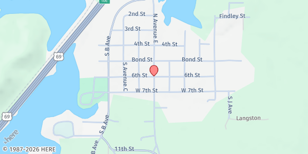 Map showing Mary Lou Trolinger Senior Center at Ave A & 6th St., Crowder, OK