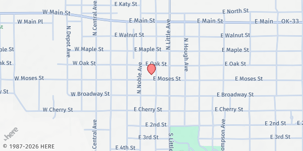 Map showing Cushing Marketplace at 324 E. Moses St., Cushing, OK