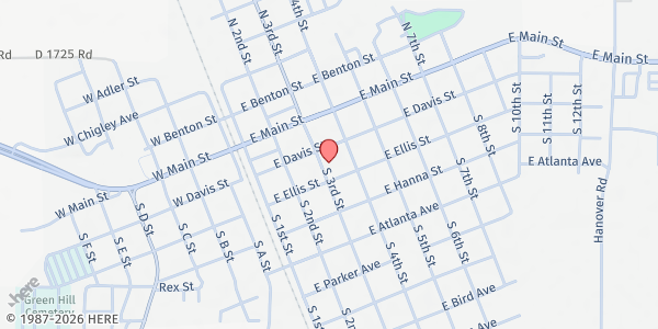 Map showing First Baptist Church of Davis at 208 S. 3rd St., Davis, OK