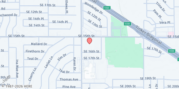 Map showing OKC County Health Dept. Mobile Market at Del City Library at 4330 SE 15th St., Del City, OK