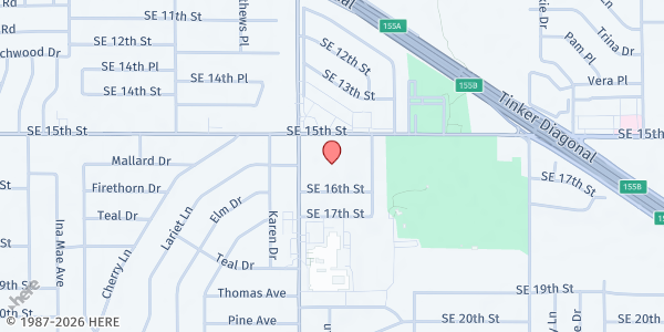Map showing OKC County Health Dept. Mobile Market - Del City Library at 4330 SE 15th St., Del City, OK
