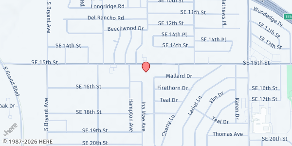 Map showing Praise Assembly Apostolic Faith Ministry at 3540 SE 15th St., Del City, OK