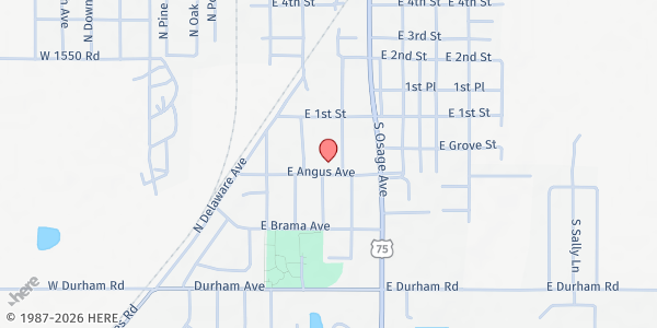 Map showing C.A.R.D. Seniors/Dewey at 301 E Angus Ave, Dewey, OK