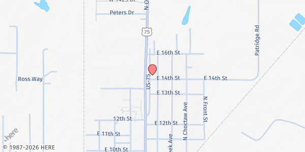 Map showing Dewey Church of the Nazarene at 1401 N Wyandotte Ave, Dewey, OK