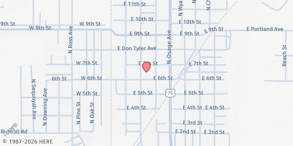 Map showing Dewey United Methodist Church Bread of Life Food Pantry at 618 N Delaware St, Dewey, OK