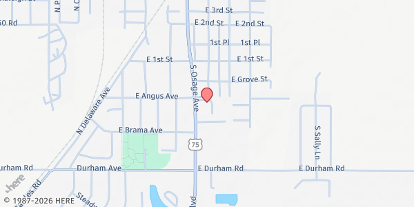 Map showing First Church of God at 222 S Osage Ave, Dewey, OK
