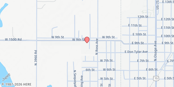 Map showing Our Lady of Guadalupe Catholic Church at 400 W 9th St, Dewey, OK