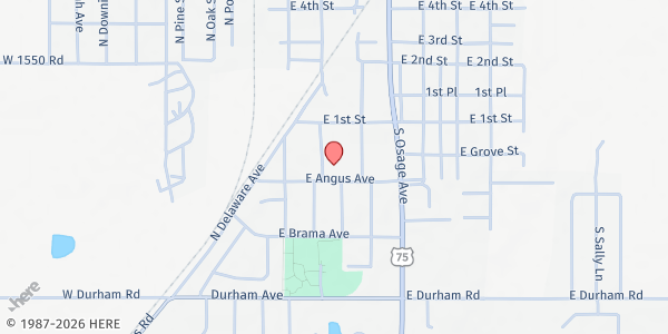 Map showing Washington County Adult Center at 300 E. Angus Ave., Dewey, OK