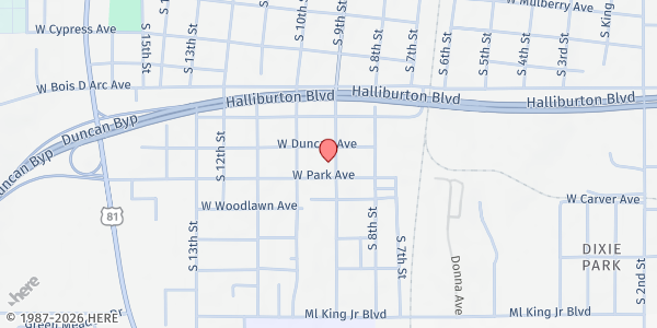 Map showing Christians Concerned at 1005 S. 9th St., Duncan, OK