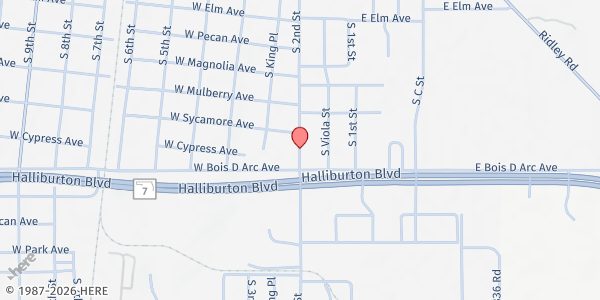 Map showing Douglass East Side Senior Citizens Center at 702 S. 2nd St., Duncan, OK