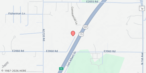 Map showing The River Durant Food Pantry at 1280 W. Mockingbird Ln., Durant, OK